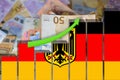 paper euro banknotes, Germany flag on textured background of graph, concept banking, stability national currency, monetary