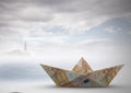 Paper euro money boat in sky Royalty Free Stock Photo