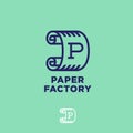 Paper factory emblem. Paper logo. Roll of paper illustration. P monogram. List icon.