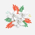 Paper flower with green leaves. Colorful, bright lilies are cut out of paper on a white background Royalty Free Stock Photo