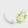Paper flower with green leaves. Frame, colorful, bright lilies are cut out of paper on a white background Royalty Free Stock Photo