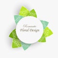 Paper flower with green leaves. Frame, colorful, bright lotus are cut out of paper on a white background Royalty Free Stock Photo