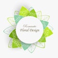 Paper flower with green leaves. Frame, colorful, bright lotus are cut out of paper on a white background Royalty Free Stock Photo