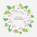 Paper flower with green leaves. Frame, colorful, bright roses are cut out of paper on a white background Royalty Free Stock Photo