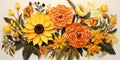 Paper flower illustration, paper cut technique. Sunflowers on white background. Generative AI Royalty Free Stock Photo