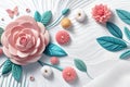 Paper flowers pattern on white background. Royalty Free Stock Photo