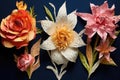 paper flowers in various stages of bloom