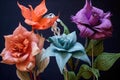 paper flowers in various stages of bloom