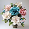 Colorful Rococo-inspired Paper Flower Arrangement With Teal And Pink