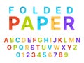 Paper folding alphabet. Origami style color english language font, craft letters and numbers, decorative modern