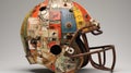 Graffitied Assemblage: Recycled Paper Football Helmet With Robotic Motifs