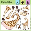 Paper game for kids. Create the applique cute Giraffe. Cut and glue. African animal. Education logic game for preschool kids.