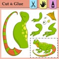 Paper game for kids. Create the applique cute Iguana. Cut and glue. Wild animal. Education logic game for preschool kids.