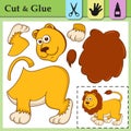 Paper game for kids. Create the applique cute Lion. Cut and glue. African animal. Education logic game for preschool kids.