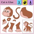 Paper game for kids. Create the applique cute Monkey. Cut and glue. Wild animal. Education logic game for preschool kids.