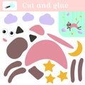 Paper game for preschoolers. Cut out and glue the little animal kitten. Puzzle - applique. Handmade to create a pet