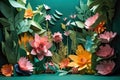 paper garden, with origami flowers and foliage