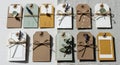 Paper Gift Tag Set flat lay in market stall soft shadow Royalty Free Stock Photo