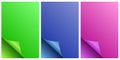 Paper with glossy shiny curled corner and shadow in green, blue and pink color Royalty Free Stock Photo