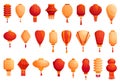 Paper glowing lantern icons set cartoon vector. Floating fire light