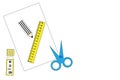 Paper, glue, scissors and a ruler on a white background isolate. vector Royalty Free Stock Photo