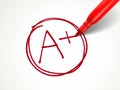 A paper is graded A Plus with red pen Royalty Free Stock Photo