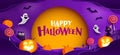 Paper Graphic of Happy Halloween fun party celebration background design. Halloween elements