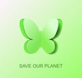 Paper green butterfly, a symbol of clean environment.