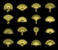 Paper handheld fan icons set vector neon