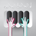 Paper Hands Playing Piano Keyboards with Notes Royalty Free Stock Photo