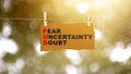 Paper hanging on the rope with \'Fear Uncertainty Doubt\' text