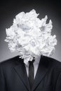 Paper head. Portrait of business person with his head covered wi