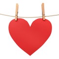 Paper heart attached to a rope clothespin