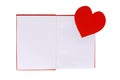 Paper heart on blank open book isolated on white Royalty Free Stock Photo