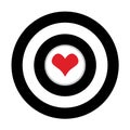 Paper heart in the center of darts target aim. Valentines day card on white background. Vector illustration Royalty Free Stock Photo