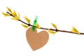 Paper heart hanging on the spring branch Royalty Free Stock Photo
