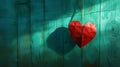 Paper heart hanging on string against turquoise wooden background for Valentines day Royalty Free Stock Photo