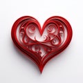 Intricately Sculpted Red Paper Heart With Swirls On White Background