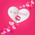 Paper heart with lipstick kiss print on dark pink background Royalty Free Stock Photo
