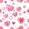 Paper heart pattern. Seamless romantic texture for Valentines and Mothers day. Realistic origami and drawing shapes, cut