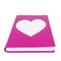 Paper heart on purple book isolated on white background