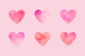 Paper hearts aligned on pink background minimal valentines day card