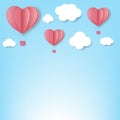 Paper Hearts With Cloud Blue Background