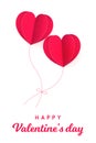 Paper Hearts Float and Red Yarn tied together Soulmate Poster with copy space on white background. Vector Illustration, Valentine Royalty Free Stock Photo