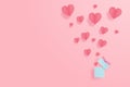 Paper Hearts out of the gift box with copy space on pink background. Symbols of love for Happy Women`s, Mother`s, Valentine`s D Royalty Free Stock Photo