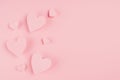 Paper hearts soar on pink background, copy space. Valentine. Royalty Free Stock Photo