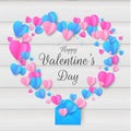 Paper hearts on Wooden, Valentine`s Day, greeting card design. Vector Royalty Free Stock Photo