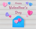 Paper hearts on Wooden, Valentine`s Day, greeting card design. Vector Royalty Free Stock Photo