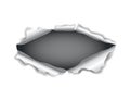 Paper hole. Realistic vector torn paper with ripped edges. Torn hole in the sheet of paper on a dark background. Vector