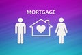 Paper house and family with mortgage text. Conceptual image Royalty Free Stock Photo